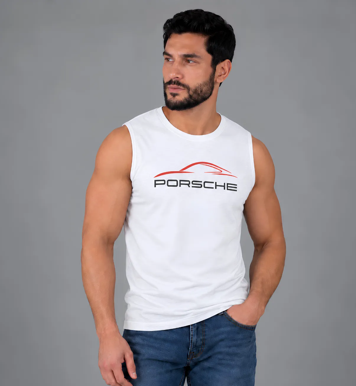 Men’s Sleeveless Porsche Print T-Shirt